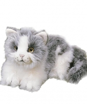 Liggende katten wit grijs 20 cm