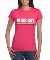 Miss gay shirt roze met regenboog vlag dames