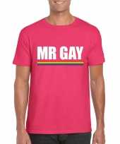 Mr gay shirt roze met regenboog vlag heren