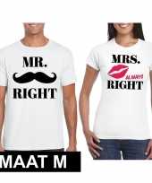 Mr right mrs always right koppel t-shirts wit maat m