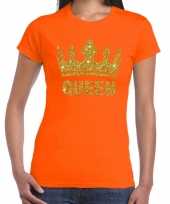 Oranje queen met gouden kroon t-shirt dames