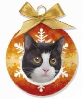 Plastic kerstbal zwart wit kat oranje