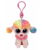 Pluche hond poedel knuffel sleutelhanger rainbow ty beanie 12 cm