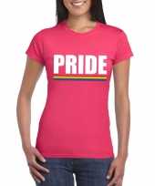 Pride shirt roze met regenboog vlag dames