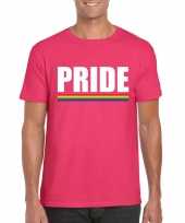 Pride shirt roze met regenboog vlag heren