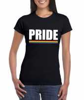 Pride shirt zwart met regenboog vlag dames