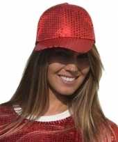 Rode glitter pailletten disco baseball cap