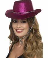 Roze cowboy hoed met glitters voor dames