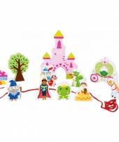 Roze houten kasteel speelset met rijgkoord