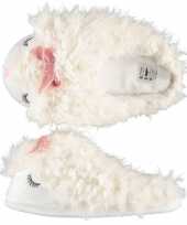 Sloffen pantoffels instappers witte alpaca voor dames