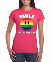 Smile if you are gay emoticon shirt roze dames