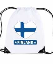 Sporttas met rijgkoord finland vlag in hart