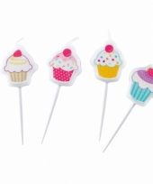 Taartdecoratie cup cake kaarsjes 4 stuks