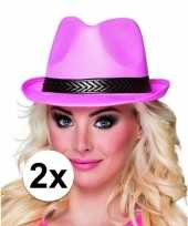 Trilby hoed roze 2 stuks voor volwassenen