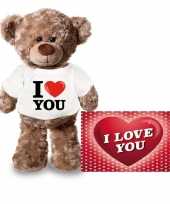 Valentijnskaart en knuffelbeer 24 cm met i love you shirt