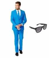 Verkleed blauw net heren kostuum maat 54 2xl met gratis zonnebril