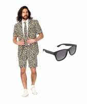 Verkleed luipaard print net heren kostuum maat 46 s met gratis zonnebril