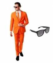 Verkleed oranje net heren kostuum maat 54 2xl met gratis zonnebril
