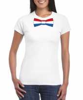 Wit t-shirt met nederland vlag strikje dames