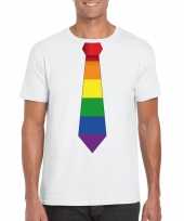 Wit t-shirt met regenboog vlag stropdas heren