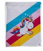 Witte eenhoorn gym tasje met rijgkoort 10101480