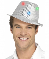 Zilver glitter hoedje met led verlichting