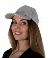 Zilveren glitter pailletten disco baseball cap