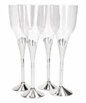 Zilveren plastic wijnglazen champagneglazen per 8 stuks 230 ml