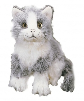 Zittende katten wit grijs 20 cm