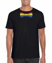 Zwart t-shirt met regenboog vlag strikje heren
