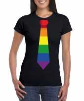 Zwart t-shirt met regenboog vlag stropdas dames
