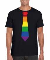 Zwart t-shirt met regenboog vlag stropdas heren