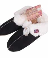 Zwarte heren huis pantoffels sloffen met bontvoering